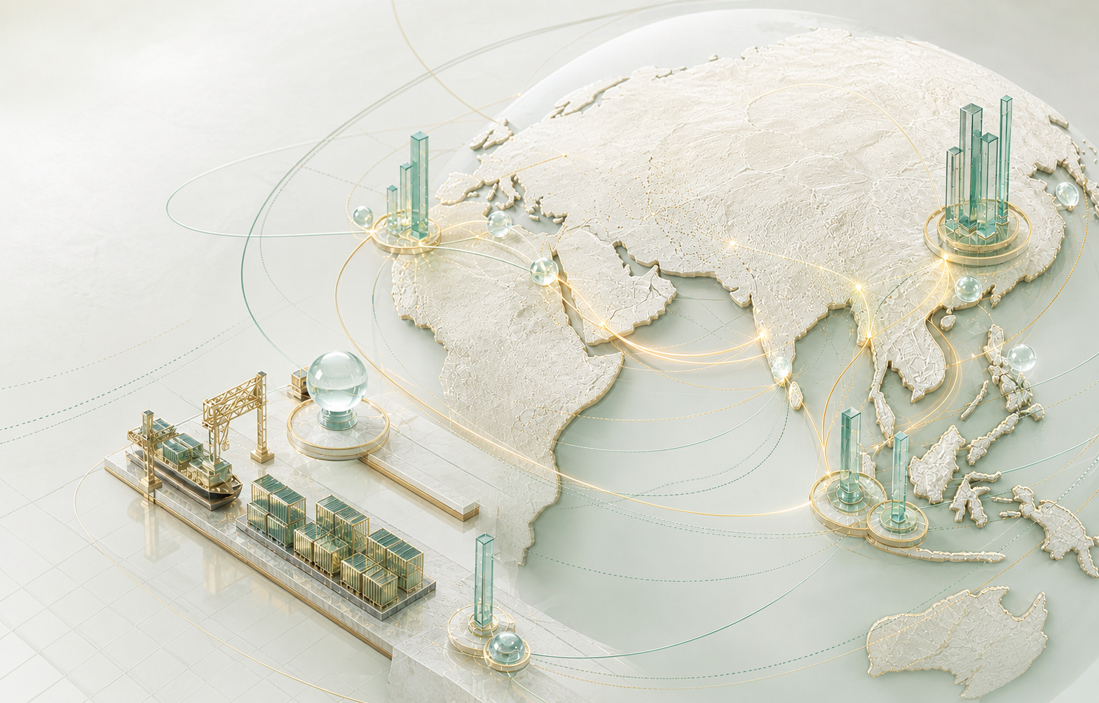 Original illustration of international business connections across Asia and the Middle East