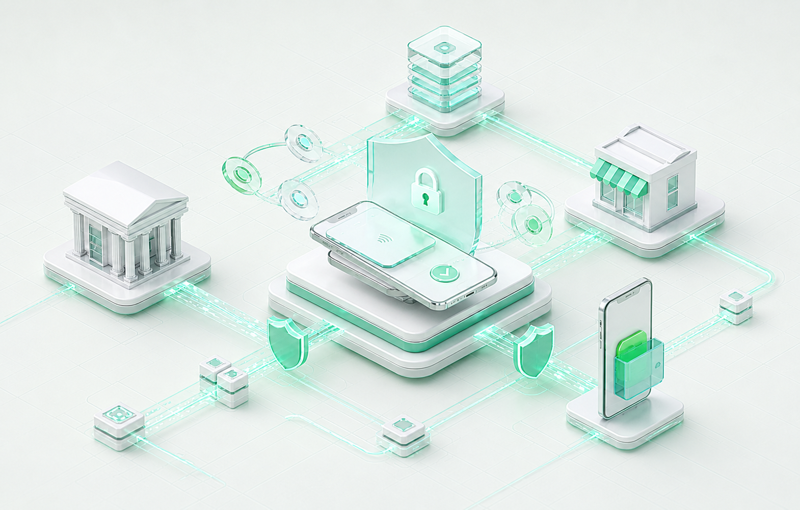 Original illustration of a secure digital payment network